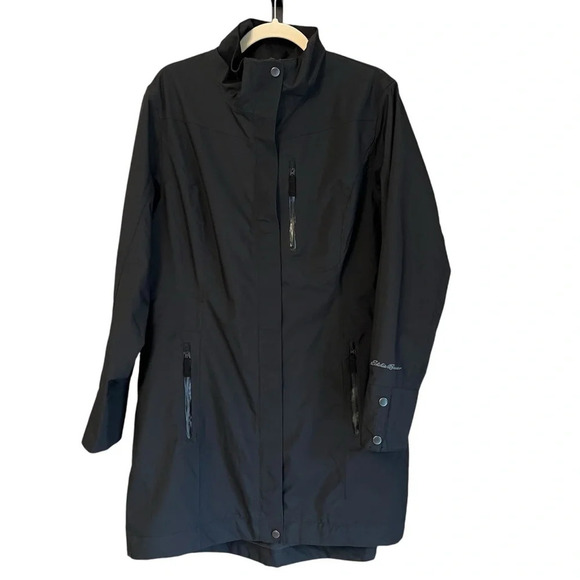 Eddie Bauer Women’s Eastsider Weatheredge Trench Coat Black Large Rain Layer - Picture 1 of 9